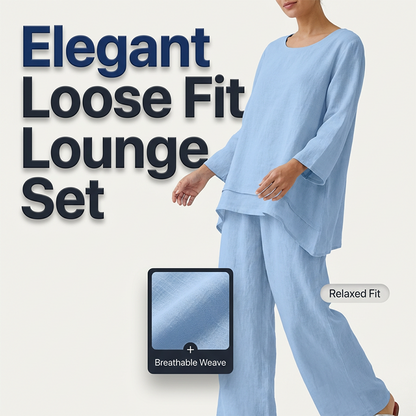 Casual Loose Fit Tunic Top and Wide Leg Pants Set