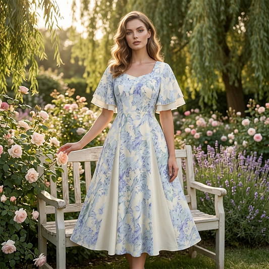 🩵Ethereal Flutter Sleeve Fit-and-Flare Dress
