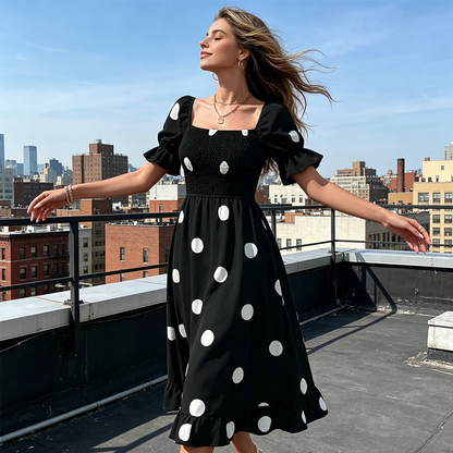 Women's Polka Dot Square Neck Smocked Dress