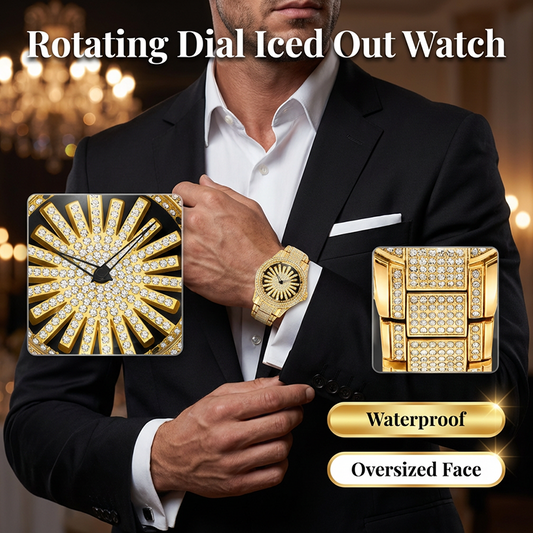 ⌚50% OFF! 🔥Men's Iced-Out Watch with Rotating Dial – Sparkling Crystals, Precise Quartz & Butterfly Clasp ✨