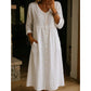 Women's Casual V-Neck Button-Down Linen Midi Dress