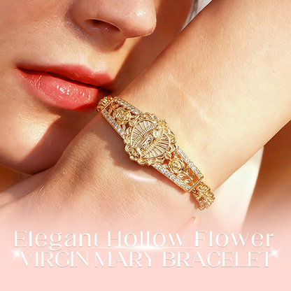 📿50% OFF!💥Elegant Hollow Flower Virgin Mary Bracelet – Filigree Design, Gold Plated, Faith Inspired ✨
