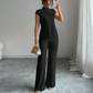 Elegant Mock Neck Top & Wide-Leg Pants 2-Piece Set