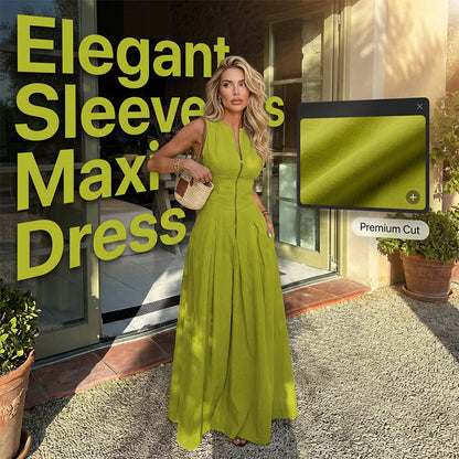 📢📢50% OFF !! 👗Sleeveless Zip-Front A-Line Maxi Dress