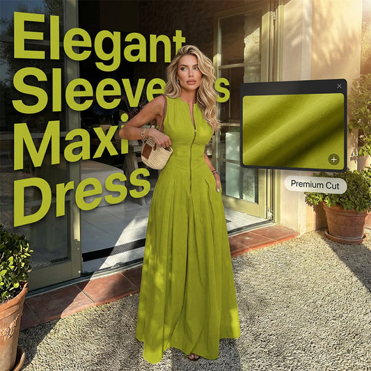 📢📢50% OFF !! 👗Sleeveless Zip-Front A-Line Maxi Dress