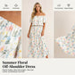Printed Off-Shoulder Short Sleeve Maxi Dress