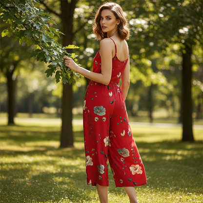Women's Casual Spaghetti Strap Printed Jumpsuit
