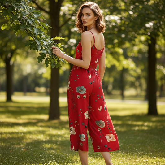 Women's Casual Spaghetti Strap Printed Jumpsuit