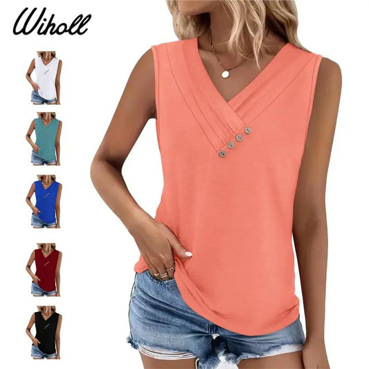 👕2026 Women’s Button Down V Neck Loose Fit Tank Top