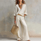 Women's V-Neck Top & Wide-Leg Pants 2-Piece Set