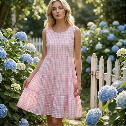 Women’s Casual Sleeveless Plaid A-Line Dress