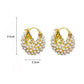 Faux Pearl Basket Hoop Earrings