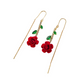 Red Rose Threader Earrings with Crystal Stem