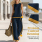 🔥Casual Sleeveless Colorblock Top & Wide-Leg Pants Set