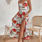 Women’s Floral Print High Slit Spaghetti Strap Flowy Dress