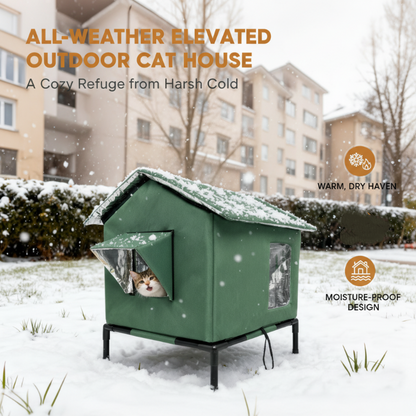 🏠50% OFF!🐈Elevated Insulated Outdoor Cat House – Weather-Resistant Shelter with Thermal Lining & Raised Stand