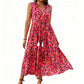 Women's Sleeveless Abstract Print Tiered Midi Dress