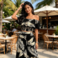 Women's Tropical Leaf Print Off-Shoulder Two-Piece Set