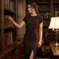 Elegant Twist-Front Waist-Cinching Slit Dress