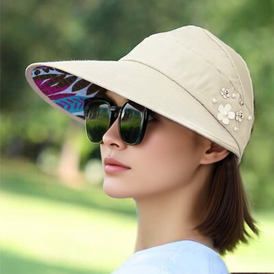 Foldable Wide Brim Sun Hat with Ponytail Hole