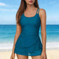 👙 50% OFF! 🌺 Double Strap Ruched Skirted Swimsuit – Tummy Control, Secure Support, Quick-Dry ✨