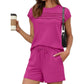 📢📢40% OFF !! ⏰Women's Pintuck T-Shirt & Drawstring Shorts 2-Piece Set