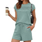 📢📢40% OFF !! ⏰Women's Pintuck T-Shirt & Drawstring Shorts 2-Piece Set