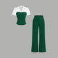 💫Striped Lapel Set – Tee & Palazzo Pants, V-Neck, Flowing, Elegant 🍂