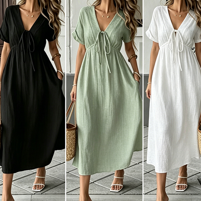 👗New Arrival❣️Women's Summer V-Neck Tie-Front Midi Dress
