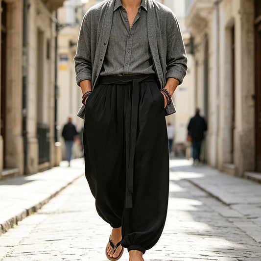 Men's Casual Harem Pants with Elastic Ankles