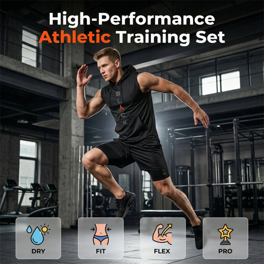 💪 Men’s Sleeveless Hoodie & Shorts Set – Athletic & Casual Fit – Breathable & Quick-Dry 🏋️‍♂️