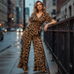 Women's Leopard Print Smocked Waist Jumpsuit