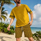 💛Men's Yellow Graphic Print Short Sleeve Tracksuit Set