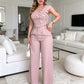 Elegant One-Shoulder Floral Top & Wide-Leg Pants Set