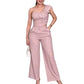 Elegant One-Shoulder Floral Top & Wide-Leg Pants Set