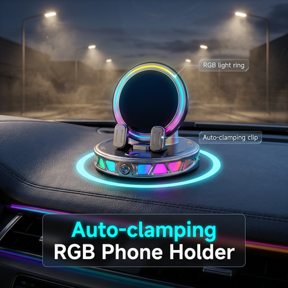 📱RGB Car Phone Mount✅Auto-Clamping & Wireless Charging | Safe One-Hand Driving🚗