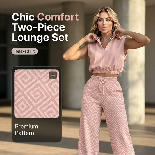 👚 50% OFF NOW!🌸 Women's Two-Piece Lounge Set – Collared Crop Top & Wide-Leg Pants