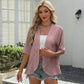 Women's Half Sleeve Eyelet Knit Ruffle Cardigan