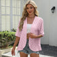 Women's Half Sleeve Eyelet Knit Ruffle Cardigan