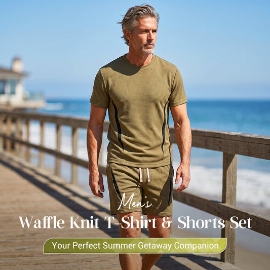 📢📢50% OFF !! ⏰ Men's Waffle Knit T-Shirt & Shorts Set