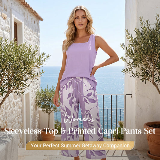 Sleeveless Top & Printed Capri Pants Set