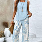 Sleeveless Top & Printed Capri Pants Set