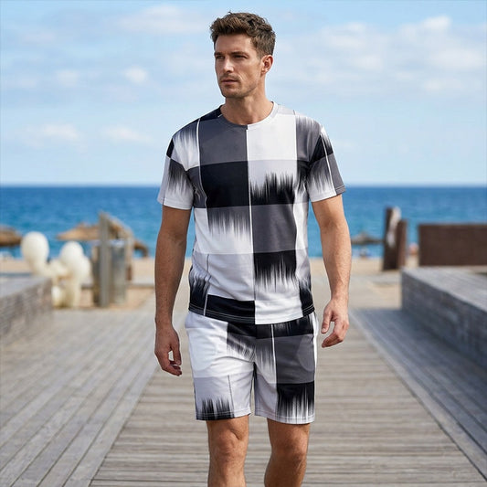 ✨New Arrival✨Men's Abstract Print T-Shirt & Shorts Set