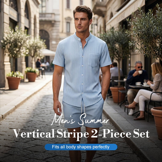 Men's Summer Vertical Stripe 2-Piece Set
