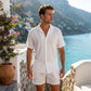 Men's Textured Short Sleeve Camp Collar Shirts