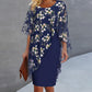 Women's Elegant Floral Print Overlay & Dress Set