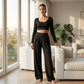 Women's Casual Crop Top & Wide Leg Pants Set