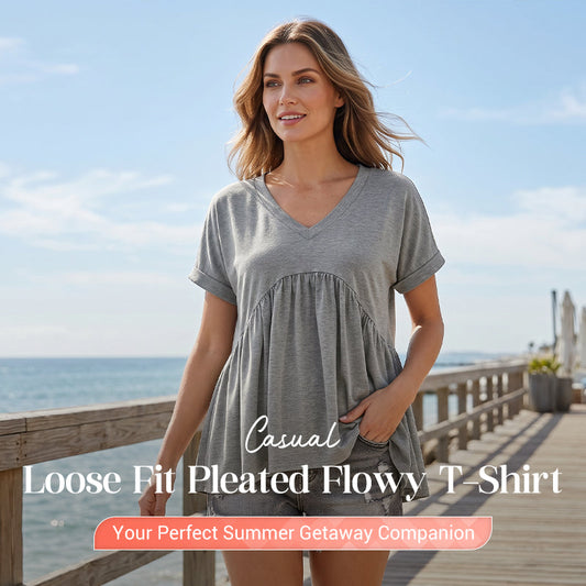 Casual Loose Fit Pleated Flowy T-Shirt