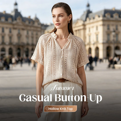Summer Casual Button-Up Hollow Knit Top