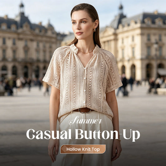 Summer Casual Button-Up Hollow Knit Top